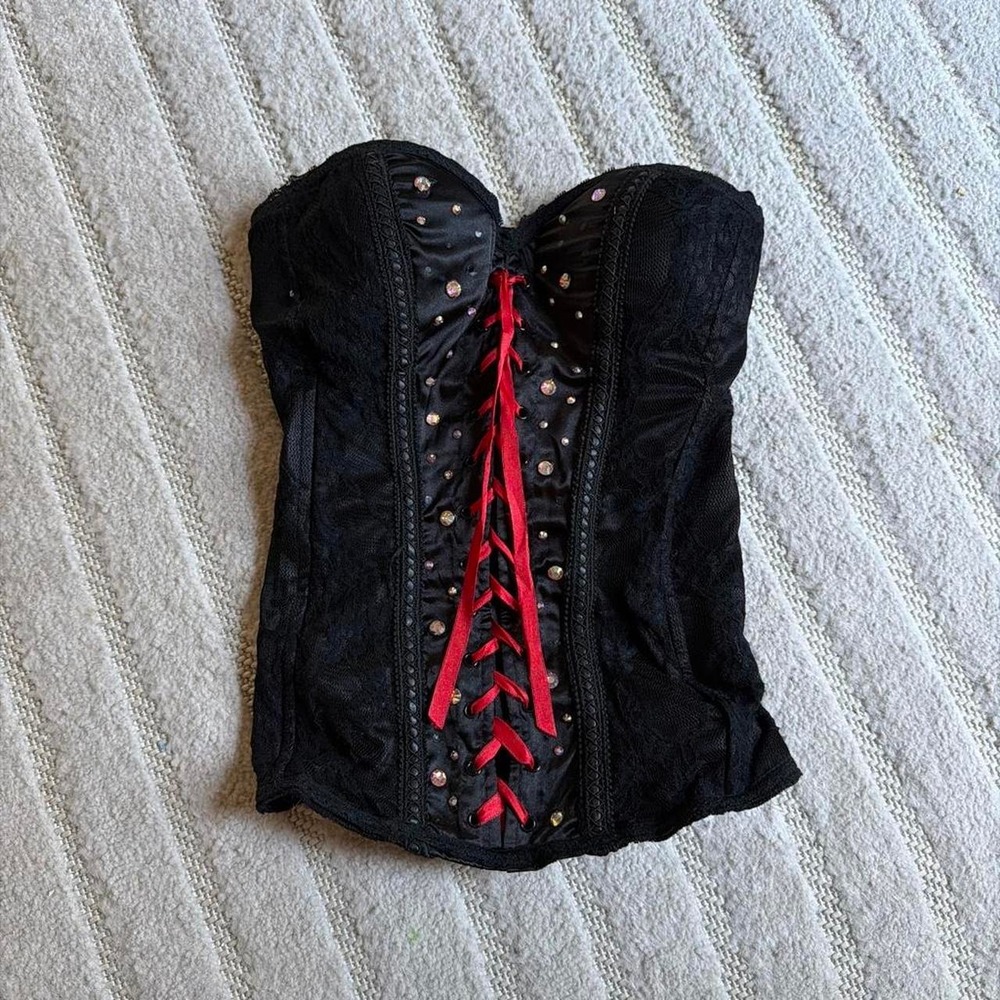 VTG Y2K Charlotte Russe Whimsygoth Vampy Red Lace-Up Bustier Corset size small